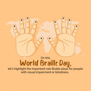 Illustration of hands with Braille dots and text celebrating World Braille Day