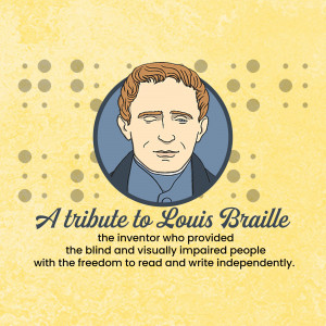 Portrait of Louis Braille with text honoring his invention