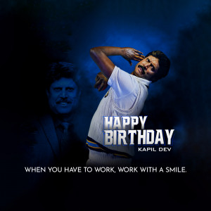 Kapil Dev birthday poster with a motivational quote