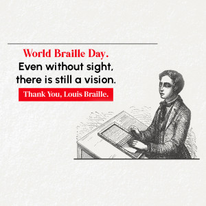 Illustration of Louis Braille with a quote about vision