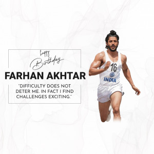 Farhan Akhtar running in a sports jersey with a birthday message.