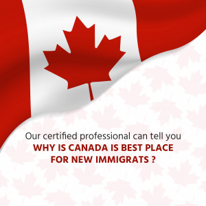 Canadian flag with text promoting immigration services