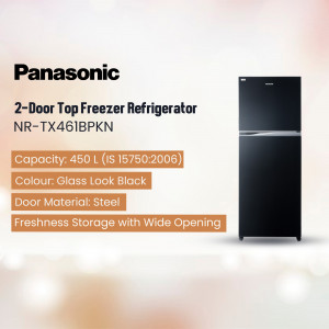 Panasonic 2-Door Top Freezer Refrigerator in Glass Look Black