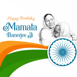 Image depicting Mamata Banerjee with a child and the Indian flag.