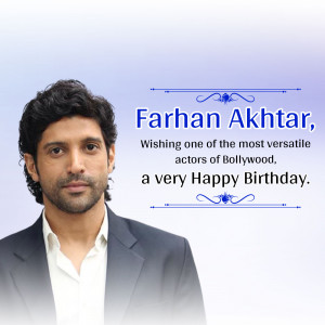 Portrait of Farhan Akhtar with birthday greetings