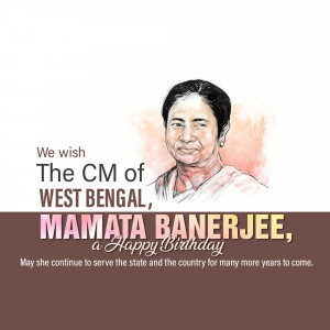 Portrait of Mamata Banerjee with birthday greetings