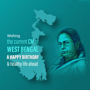 Image depicting Mamata Banerjee, the Chief Minister of West Bengal, with a map of West Bengal in the background.