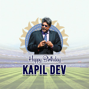 Image of Kapil Dev with a birthday greeting