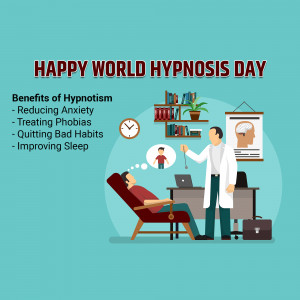 Illustration depicting a hypnosis session with a therapist and patient, celebrating World Hypnosis Day.