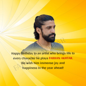 Portrait of Farhan Akhtar with a birthday message