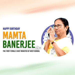 Portrait of Mamta Banerjee with birthday greetings
