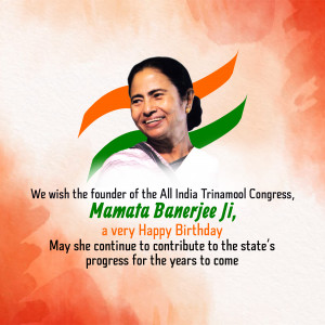 Image of Mamata Banerjee with Indian flag and birthday greetings