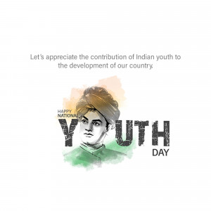 Portrait of Swami Vivekananda with the text 'YOUTH DAY' and watercolor splashes.