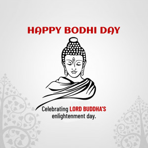 Illustration of Buddha's face with Bodhi Day greeting