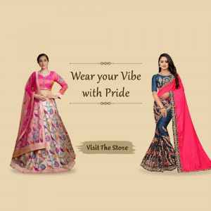 Two women wearing traditional Indian attire - saree and lehenga.