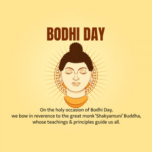 Illustration of Buddha's face with Bodhi Day text