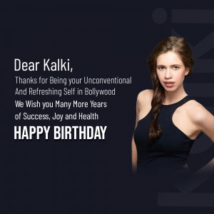 Portrait of Kalki Koechlin with a birthday message