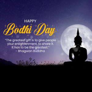 Silhouette of Buddha meditating under a full moon with Bodhi Day greeting
