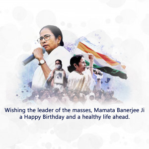 Digital artwork featuring Mamata Banerjee with Indian flag and supporters.
