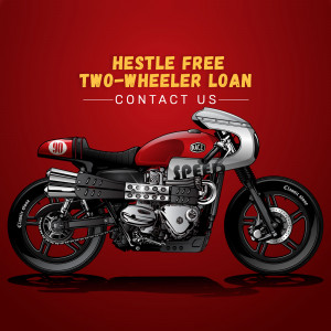 Illustration of a motorcycle promoting a two-wheeler loan