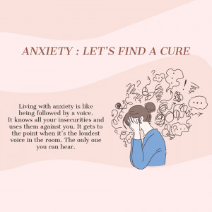 Illustration of a person overwhelmed by anxious thoughts.