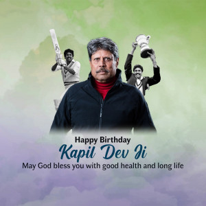 Image of Kapil Dev with a birthday greeting