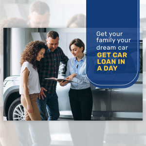 Family looking at a car with a loan offer