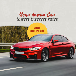Red sports car with text promoting low interest rates on car loans.