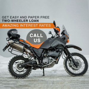 Motorcycle with loan advertisement