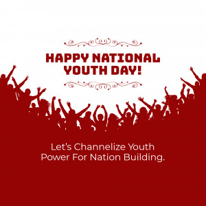 Silhouette of people celebrating National Youth Day with text overlay.
