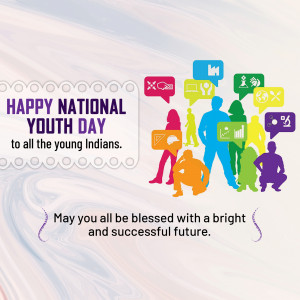 National Youth Day greeting with silhouettes of young people and social media icons