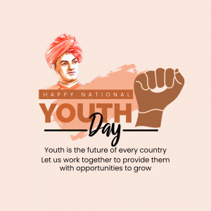 Image depicting Swami Vivekananda and a raised fist with the text 'Happy National Youth Day'.