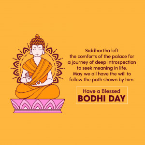Illustration of Buddha in meditation with Bodhi Day text