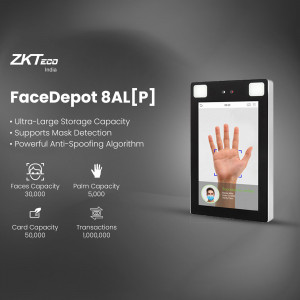 ZKTECO FaceDepot 8AL[P] face recognition access control system with palm and fingerprint scanning