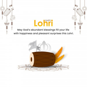 Lohri festival greeting with dhol drum and traditional decorations