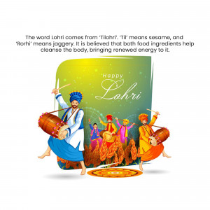 Illustration depicting a Lohri celebration with Punjabi dancers and drummers.