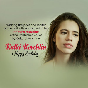 Portrait of Kalki Koechlin with birthday message