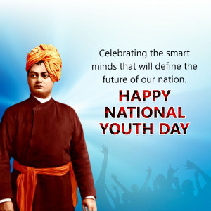 Image of Swami Vivekananda with text celebrating National Youth Day
