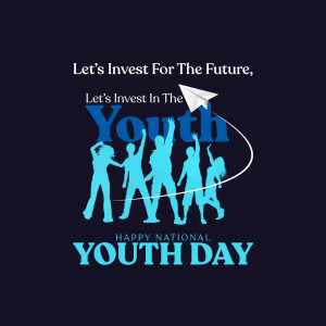 Image depicting silhouettes of young people with a paper airplane and text celebrating National Youth Day and investment in youth.