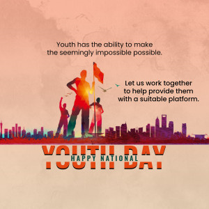 Silhouette of youth holding a flag with a city skyline and text celebrating Youth Day.