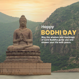 Image of a Buddha statue with a Bodhi Day greeting.