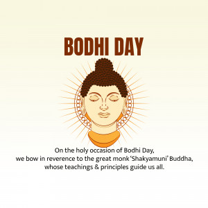 Illustration of Buddha's face with text 'Bodhi Day' and a message of reverence.