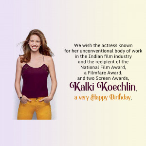 Portrait of Kalki Koechlin with birthday message
