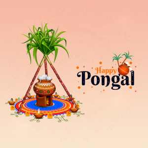 Pongal festival decoration with pot and sugarcane