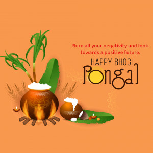 Bhogi Pongal celebration with sugarcane, pot, and bonfire