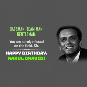 Portrait of Rahul Dravid with birthday message