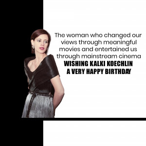 Portrait of Kalki Koechlin with birthday message