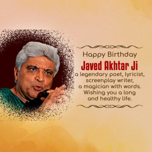 Portrait of Javed Akhtar with birthday wishes