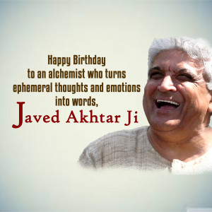 Portrait of Javed Akhtar with birthday wishes