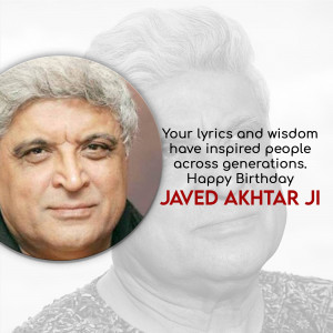 Portrait of Javed Akhtar with a birthday message